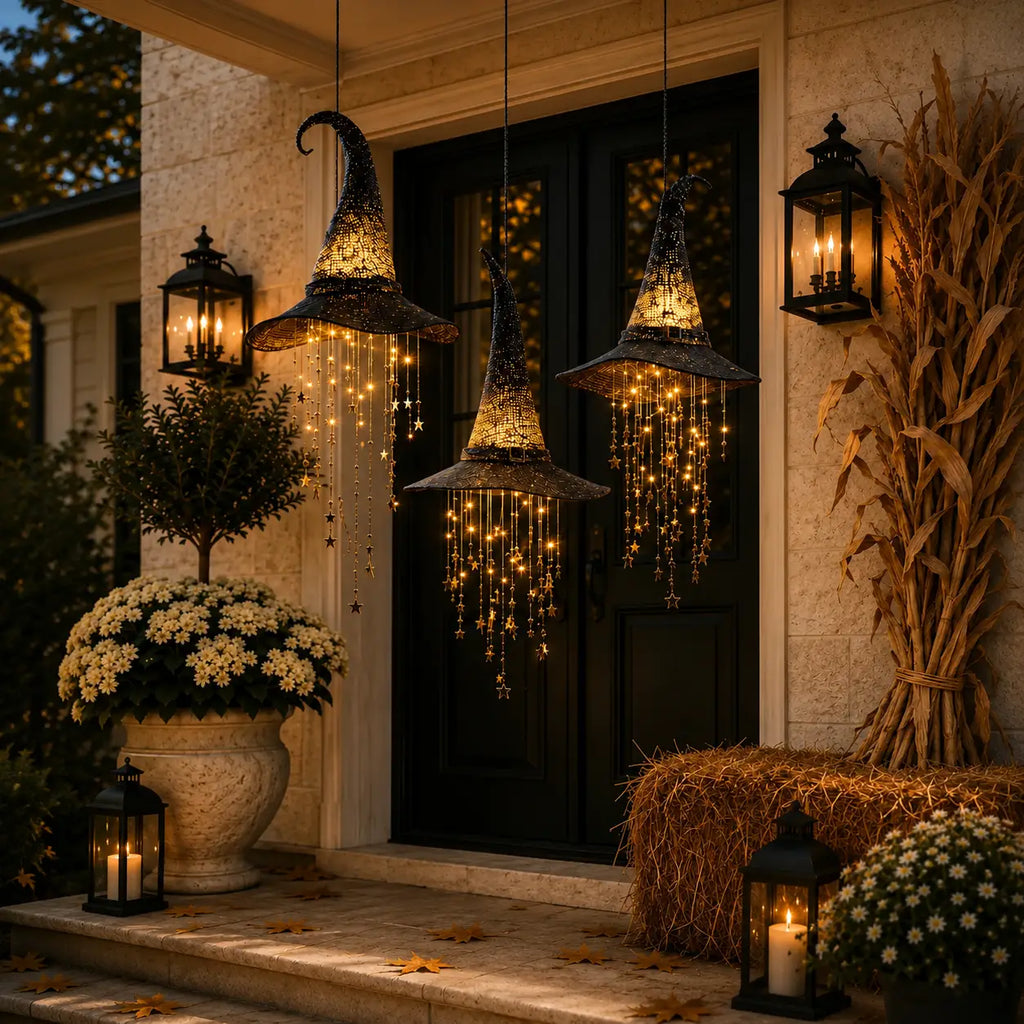 🎃🧙‍♀️ Lighted Witch Hat Hanging Chime ✨ Battery-Powered Halloween Décor