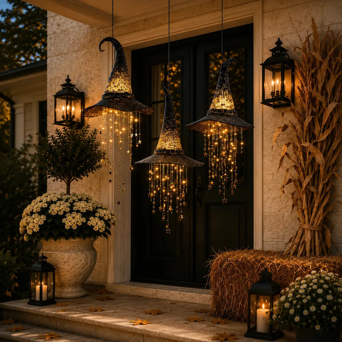 🎃🧙‍♀️ Lighted Witch Hat Hanging Chime ✨ Battery-Powered Halloween Décor