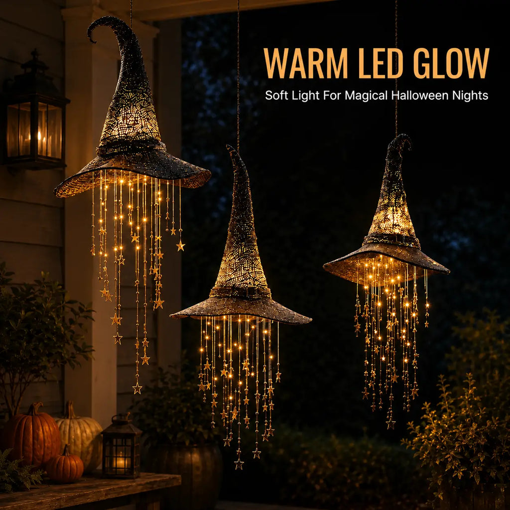 🎃🧙‍♀️ Lighted Witch Hat Hanging Chime ✨ Battery-Powered Halloween Décor