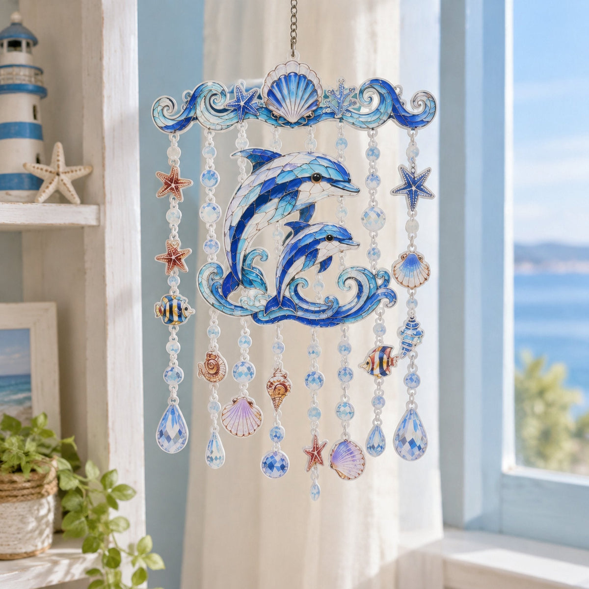 🔥🐋🐢🐬Ocean-Themed Crystal Wind Chime – 🌊Bring the Ocean Glow to Your Garden